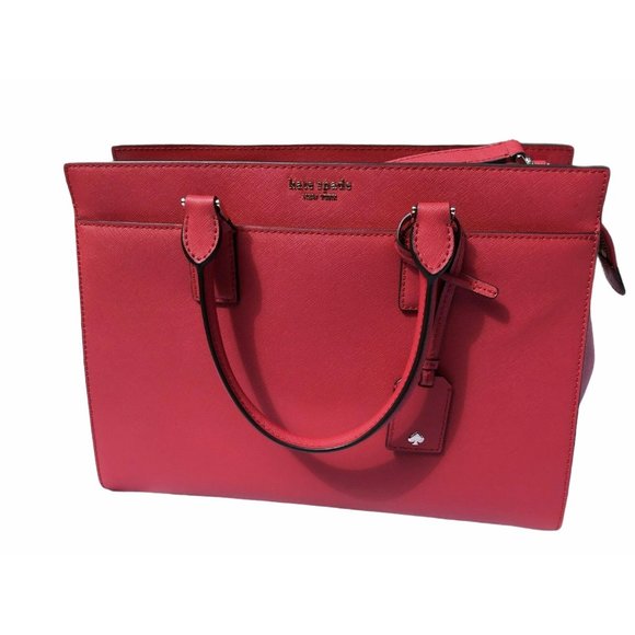 New NWT Kate Spade Red Leather Handbag Cameron Chili w/ Strap 13x10" - Picture 7 of 12